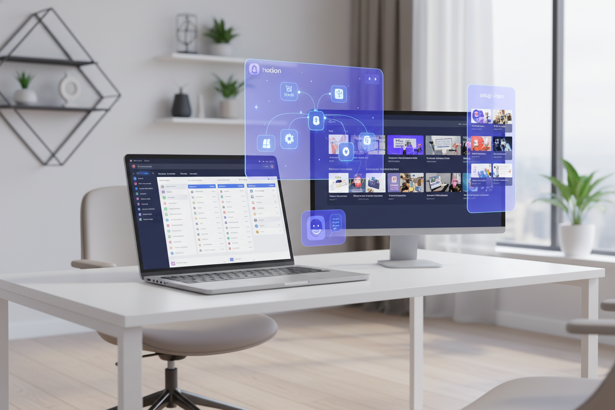 Notion templates, AI workflows, and setup videos